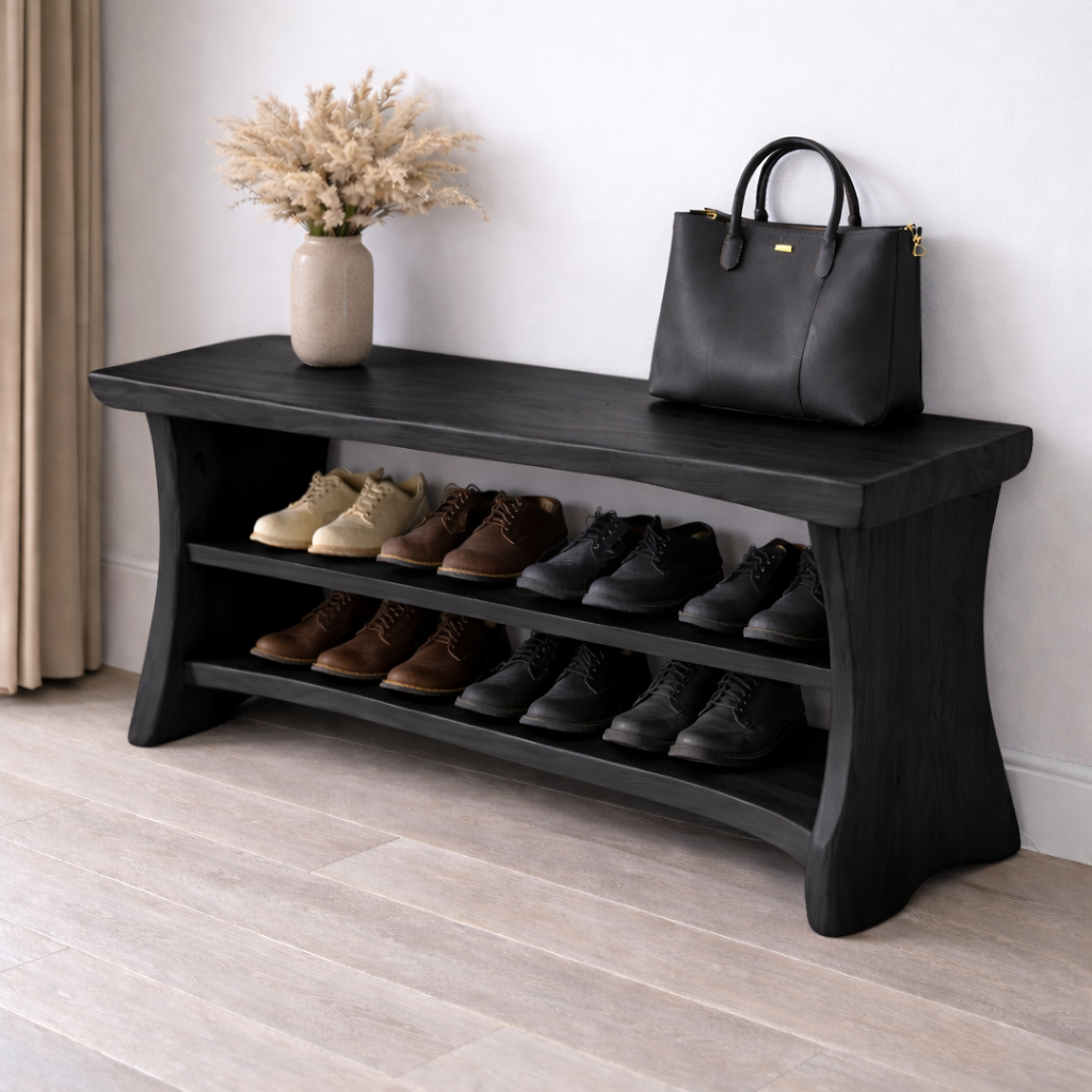 Solid Wood Entryway Bench with Shoe Storage Shelf – Natural Wood Shoe Rack Bench - view 4 of 7