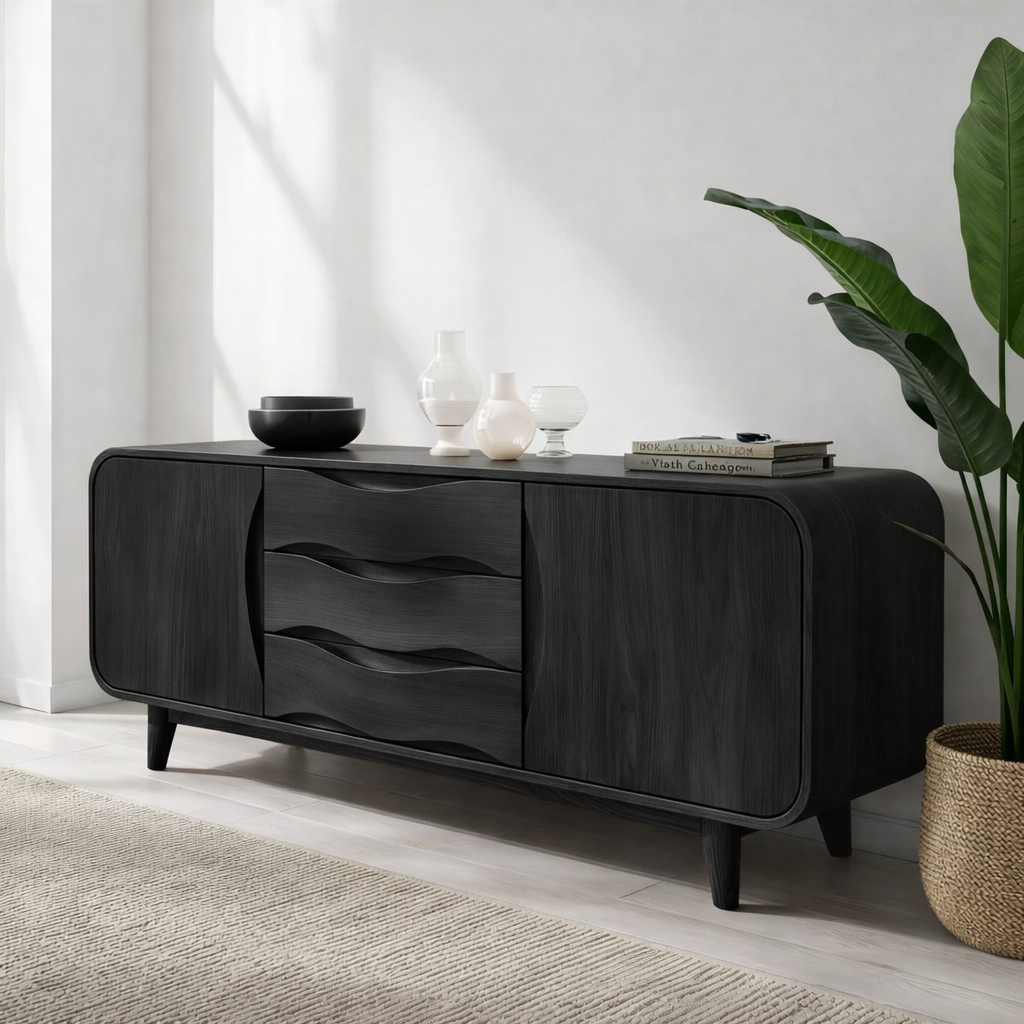 Solid Wood Console Table with Wave Drawers – Modern Entryway Storage Cabinet - view 4 of 7