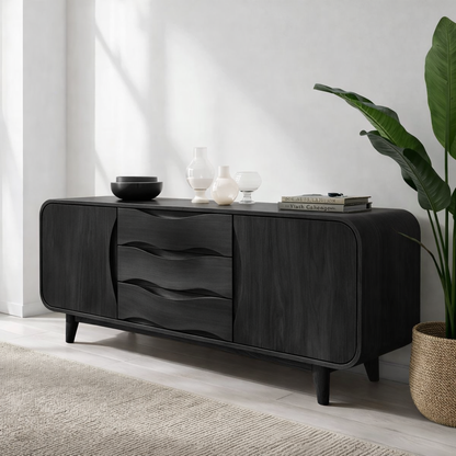 Solid Wood Console Table with Wave Drawers – Modern Entryway Storage Cabinet - view 4 of 7