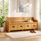 Solid Wood Storage Bench with Drawers, Entryway Hallway Seating Cabinet - view 7 of 7