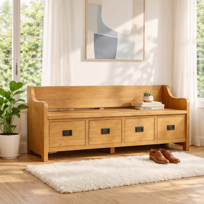 Solid Wood Storage Bench with Drawers, Entryway Hallway Seating Cabinet - view 7 of 7