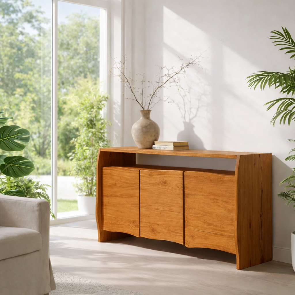 Solid Wood Curved Sideboard Cabinet with Doors - view 3 of 7