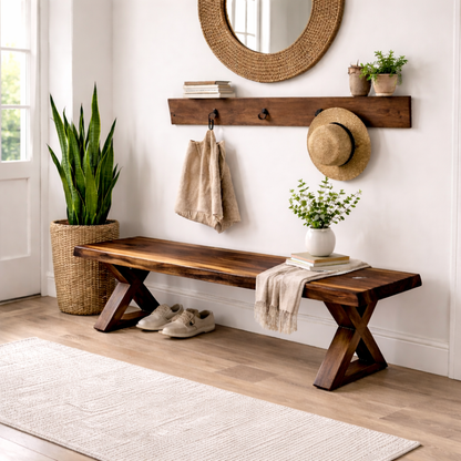 Solid Wood Entryway Bench with X-Leg Design | Rustic & Modern Hallway Seating - view 2 of 7