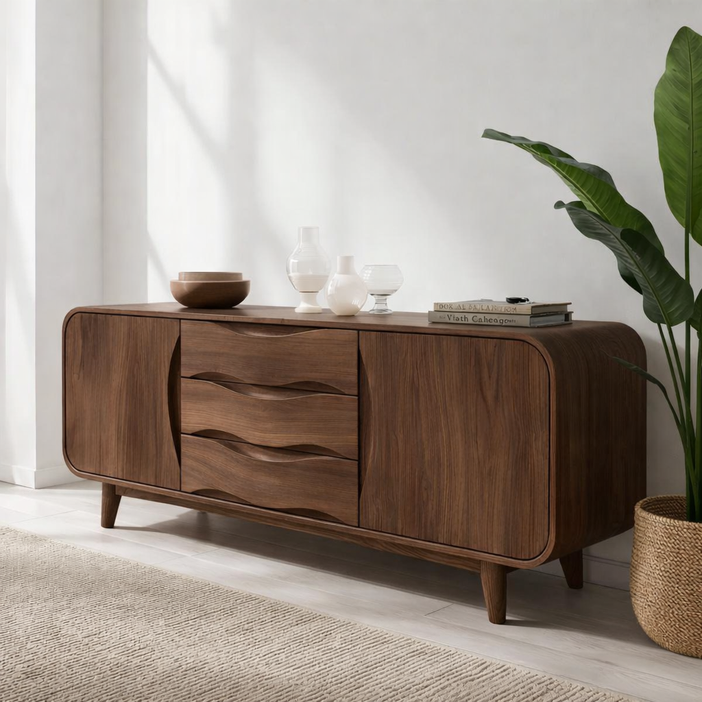 Solid Wood Console Table with Wave Drawers – Modern Entryway Storage Cabinet - view 3 of 7
