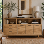 Mid Century Solid Wood Console Cabinet with Drawers & Open Shelf Storage - view 1 of 7