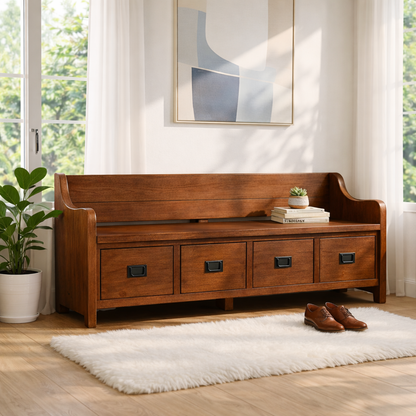 Solid Wood Storage Bench with Drawers, Entryway Hallway Seating Cabinet - view 1 of 7