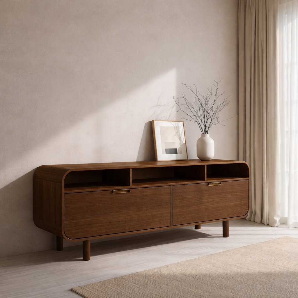 Minimalist Solid Wood Console Cabinet with Open Shelving – Modern Storage Solution - view 2 of 7