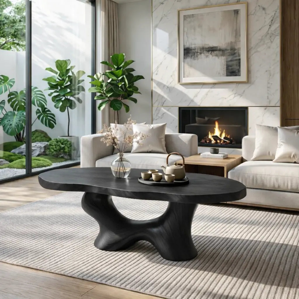 Modern Handcrafted Coffee Table, Sculptural Wooden Design with Elegant Curves - view 4 of 7