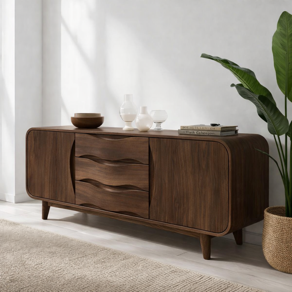 Solid Wood Console Table with Wave Drawers – Modern Entryway Storage Cabinet - view 2 of 7