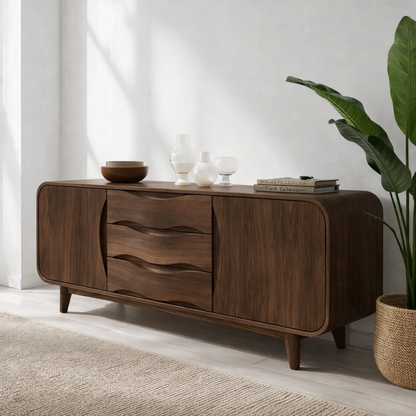 Solid Wood Console Table with Wave Drawers – Modern Entryway Storage Cabinet - view 2 of 7