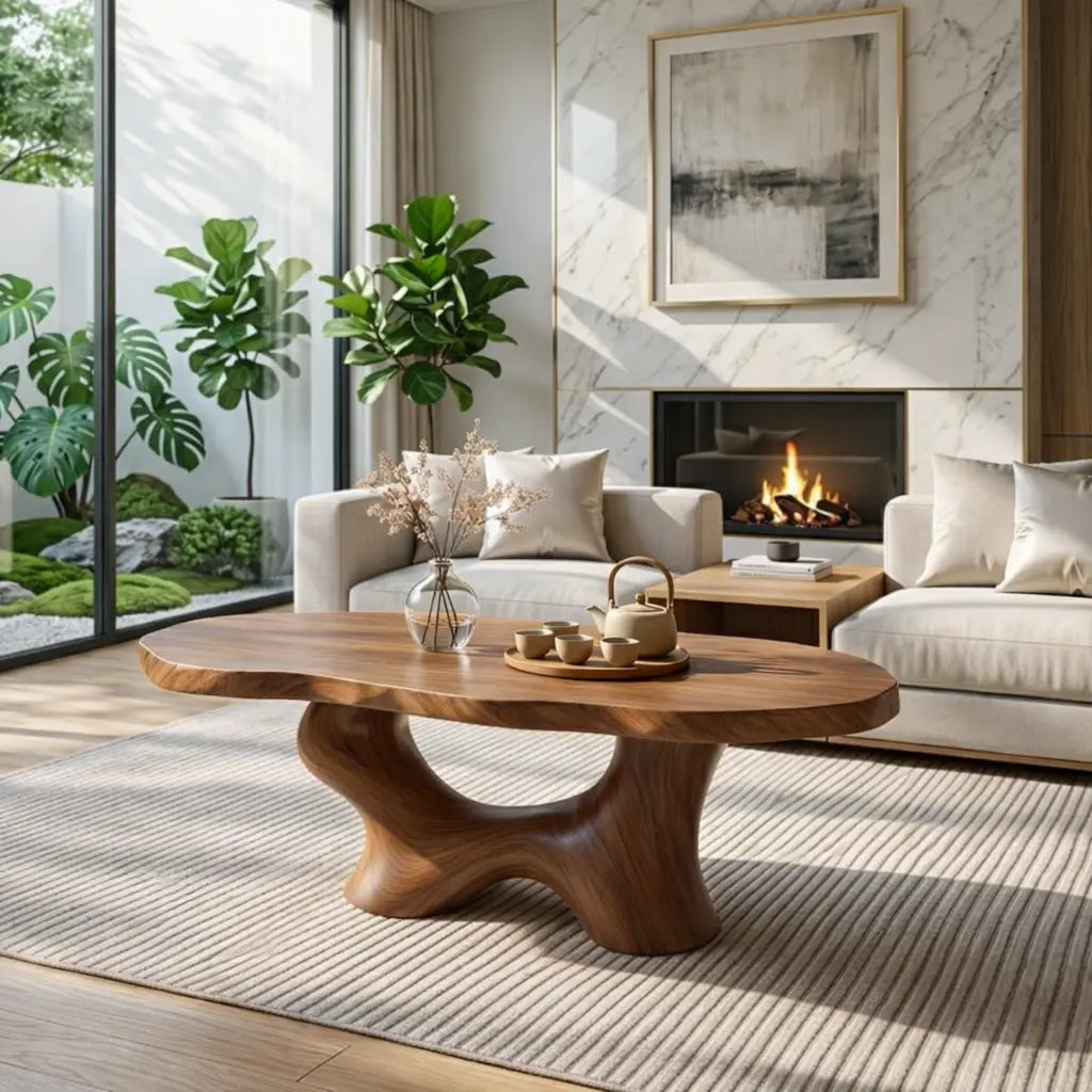 Modern Handcrafted Coffee Table, Sculptural Wooden Design with Elegant Curves - view 2 of 7
