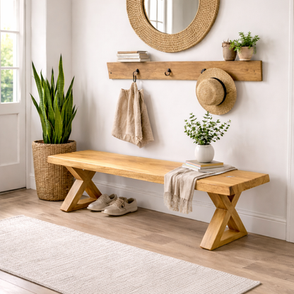 Solid Wood Entryway Bench with X-Leg Design | Rustic & Modern Hallway Seating - view 1 of 7