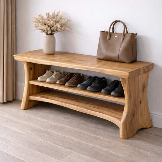 Solid Wood Entryway Bench with Shoe Storage Shelf – Natural Wood Shoe Rack Bench - view 1 of 7