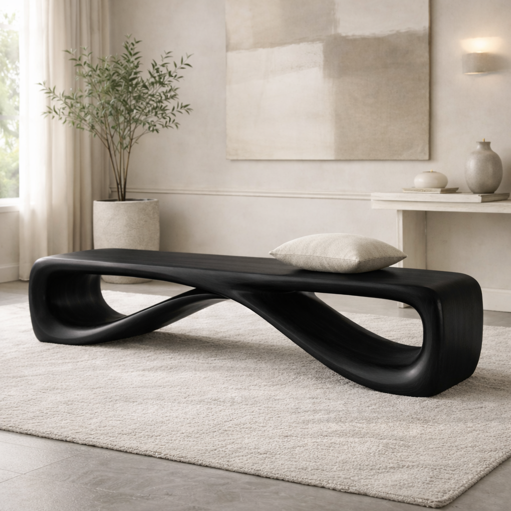 Contemporary Sculptural Entryway Bench, Curved Hallway Seating for Luxury Interiors - view 4 of 7