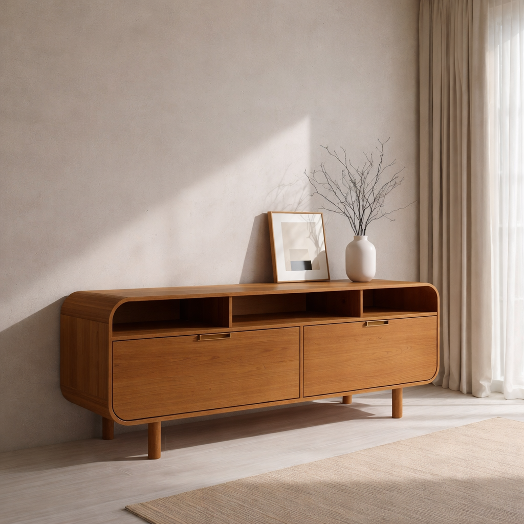 Minimalist Solid Wood Console Cabinet with Open Shelving – Modern Storage Solution - view 3 of 7