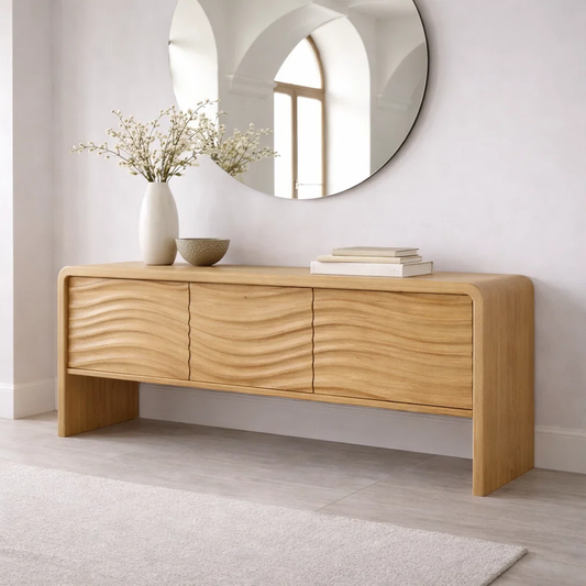 Solid Wood Console Table with Curved Frame and Wave Front – Modern Sideboard - view 1 of 7