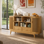 Mid Century Solid Wood Console Sideboard with Slatted Doors – Walnut Storage Cabinet - view 1 of 7