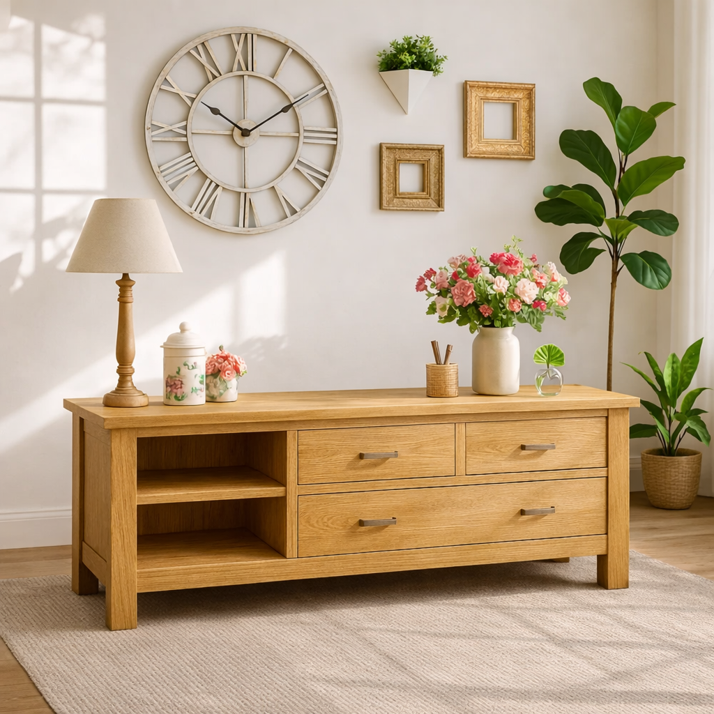 Solid Wood Console Table with Drawers, Farmhouse Wood Media Cabinet with Storage - view 1 of 7