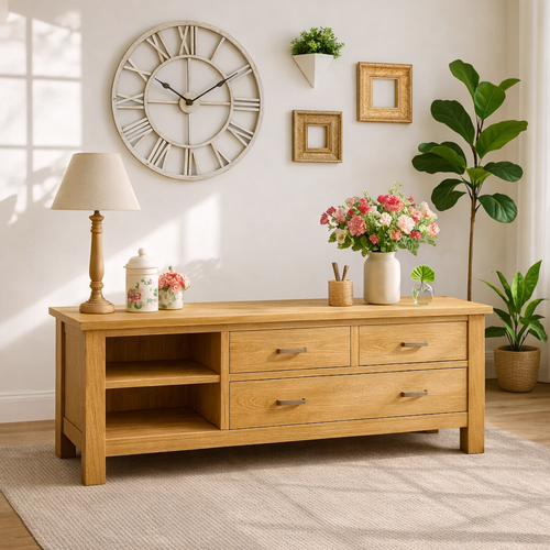 Solid Wood Console Table with Drawers, Farmhouse Wood Media Cabinet with Storage - view 1 of 7