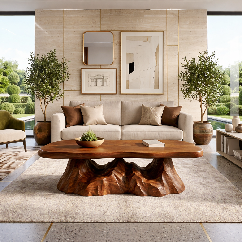 Sculptural Wooden Coffee Table with Unique Wavy Design - view 3 of 7