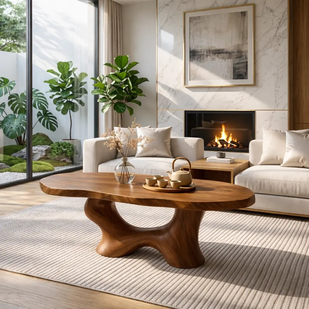 Modern Handcrafted Coffee Table, Sculptural Wooden Design with Elegant Curves - view 3 of 7