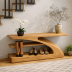 Modern Sculptural Solid Wood Entryway Bench with Shoe Storage - view 5 of 7