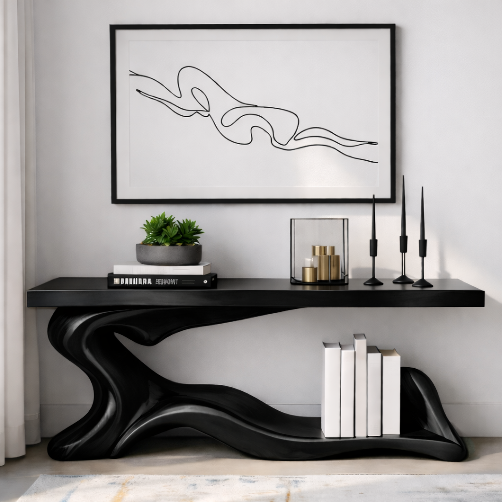 Handcrafted Solid Wood Console Table with Sculptural Organic Base and Modern Minimalist Design - view 8 of 8