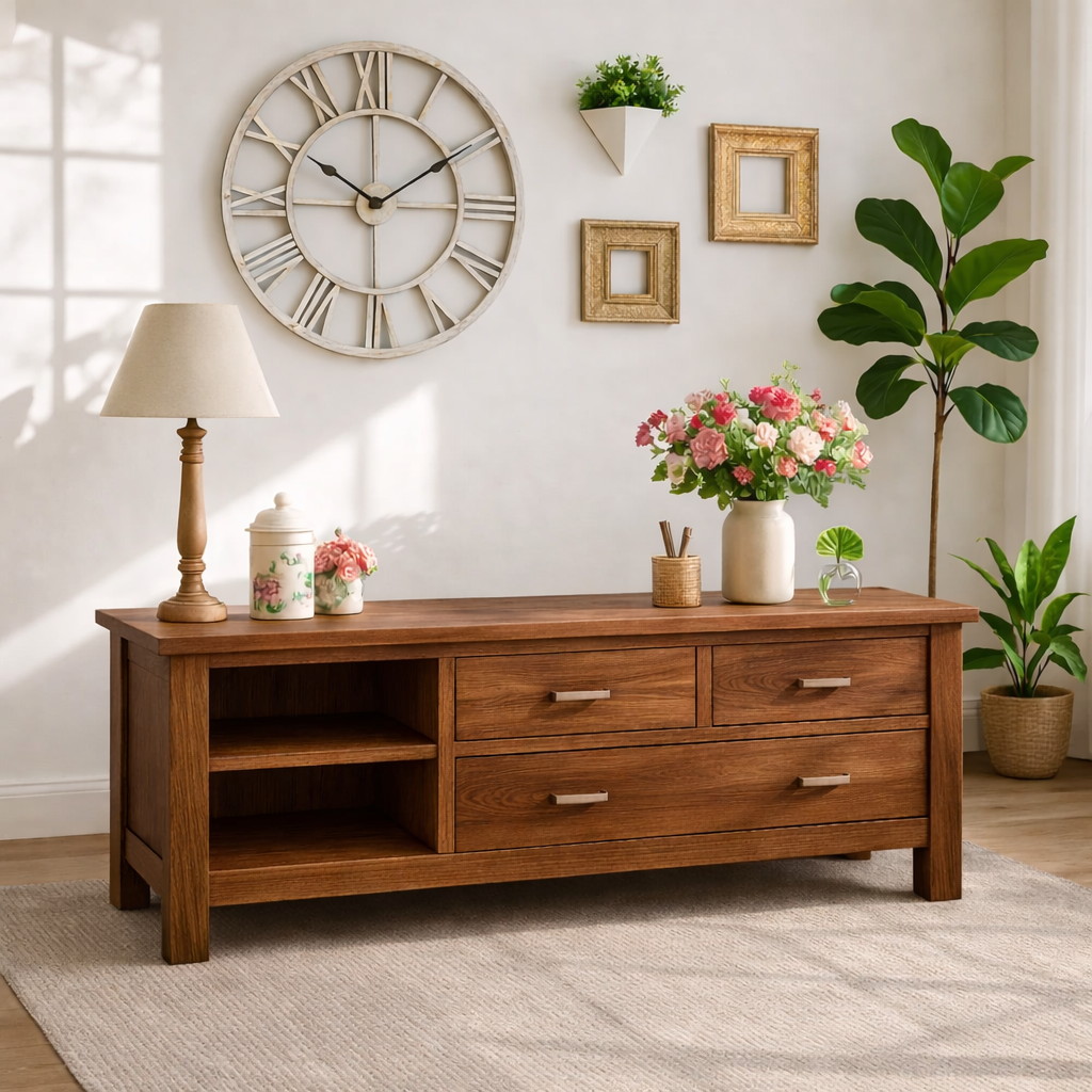 Solid Wood Console Table with Drawers, Farmhouse Wood Media Cabinet with Storage - view 5 of 7