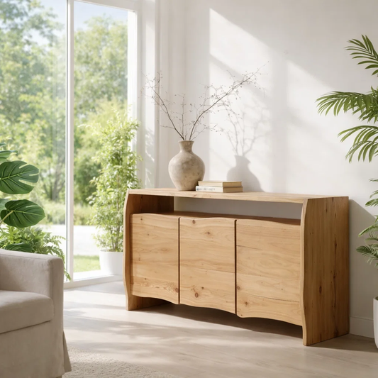 Solid Wood Curved Sideboard Cabinet with Doors - view 1 of 7