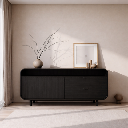 Contemporary Solid Wood Console Cabinet with Sliding Doors – Modern Storage Unit - view 4 of 7