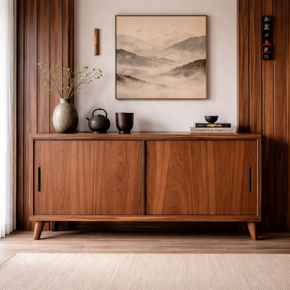 Solid Wood Console Cabinet with Sliding Doors – Modern Minimalist Storage Sideboard - view 3 of 7