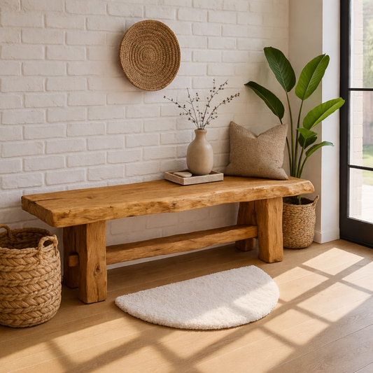 Live Edge Solid Wood Bench, Rustic Farmhouse Entryway Dining Seating - view 1 of 7