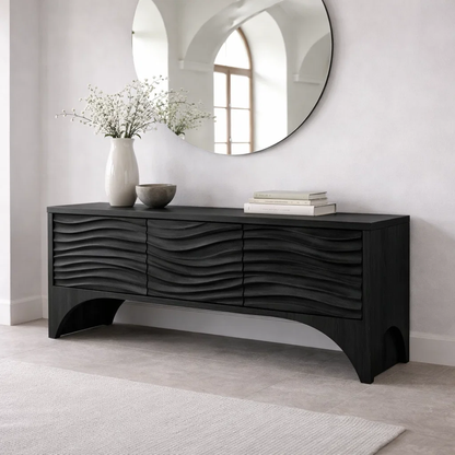 Solid Wood Console Table with Wave Front Drawers – Modern Entryway Storage Cabinet - view 4 of 7