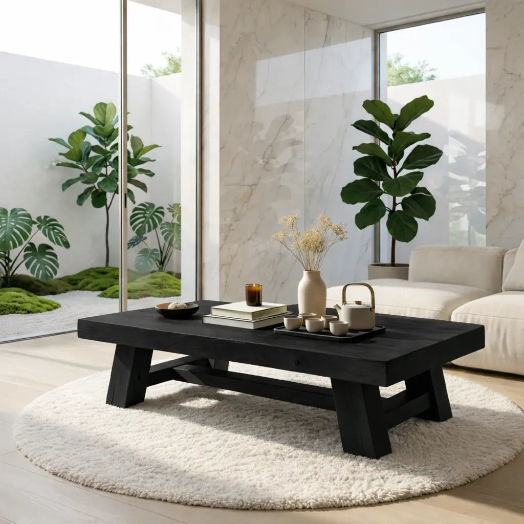 Handcrafted Solid Wood Coffee Table, Rustic Style with Geometric Legs - view 4 of 7