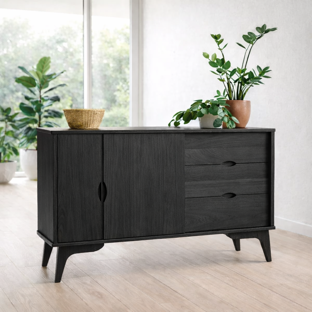 Mid Century Sideboard Cabinet with Drawers and Sliding Doors – Storage Console - view 4 of 7
