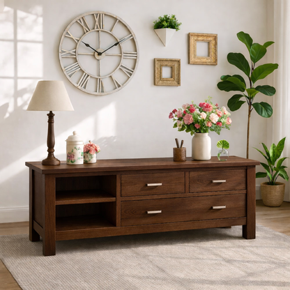 Solid Wood Console Table with Drawers, Farmhouse Wood Media Cabinet with Storage - view 6 of 7