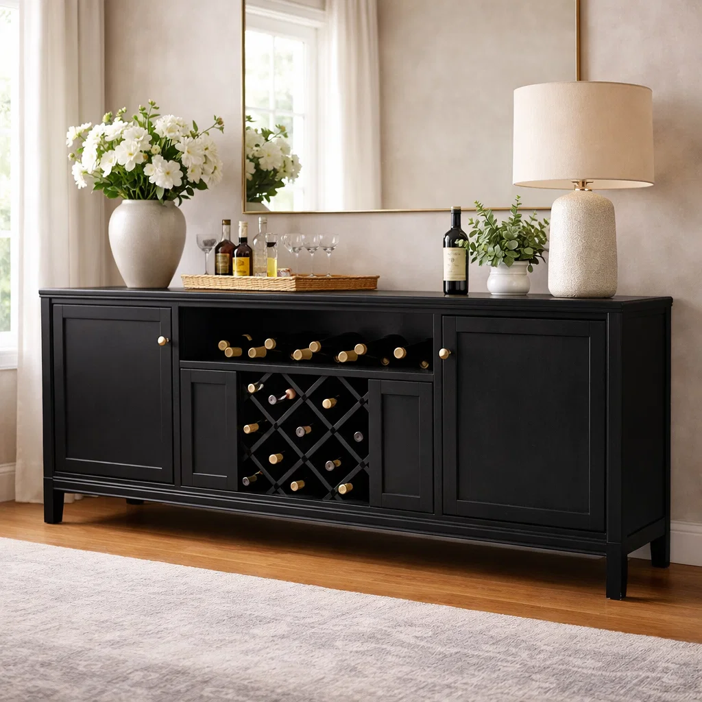 Solid Wood Console Cabinet with Wine Rack and Storage Doors - view 4 of 7