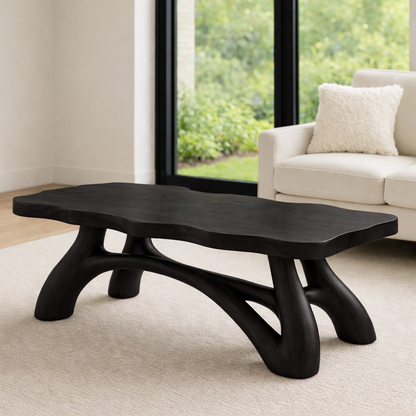 Solid Wood Coffee Table with Sculptural Curved Legs – Modern Living Room Table - view 3 of 7