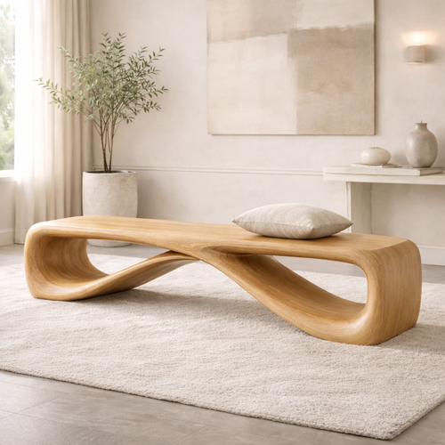 Contemporary Sculptural Entryway Bench, Curved Hallway Seating for Luxury Interiors - view 1 of 7