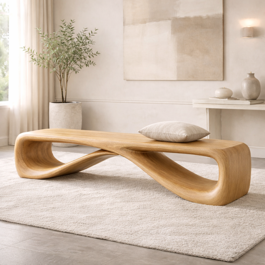 Contemporary Sculptural Entryway Bench, Curved Hallway Seating for Luxury Interiors - view 1 of 7
