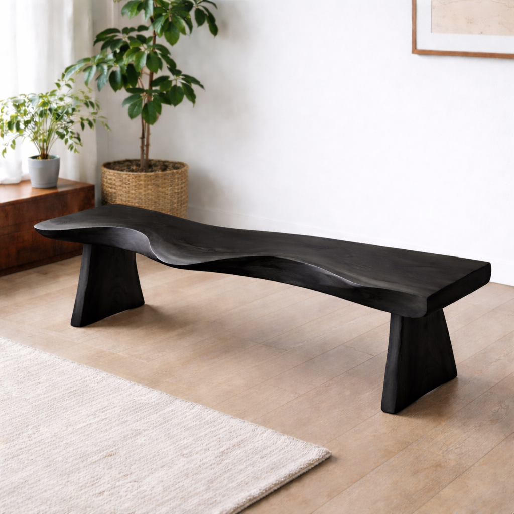 Live Edge Solid Wood Bench – Natural Wood Rustic Entryway Seating Bench - view 4 of 7