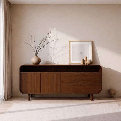 Contemporary Solid Wood Console Cabinet with Sliding Doors – Modern Storage Unit - view 2 of 7