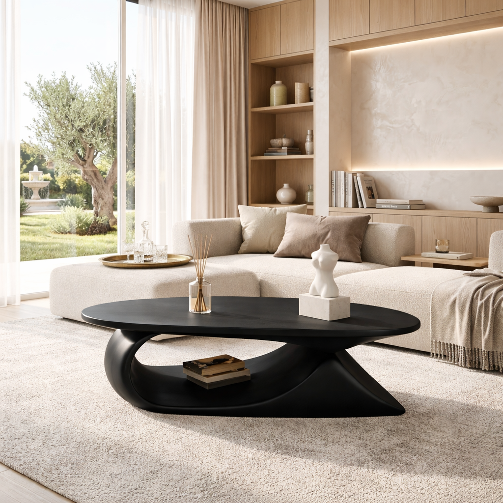Elegant Wooden Coffee Table with Curved Modern Design - view 4 of 7