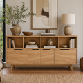 Mid Century Solid Wood Sideboard Cabinet with Drawers & Open Shelf Storage - view 1 of 7