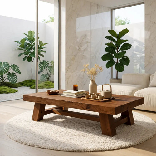 Handcrafted Solid Wood Coffee Table, Rustic Style with Geometric Legs - view 2 of 7