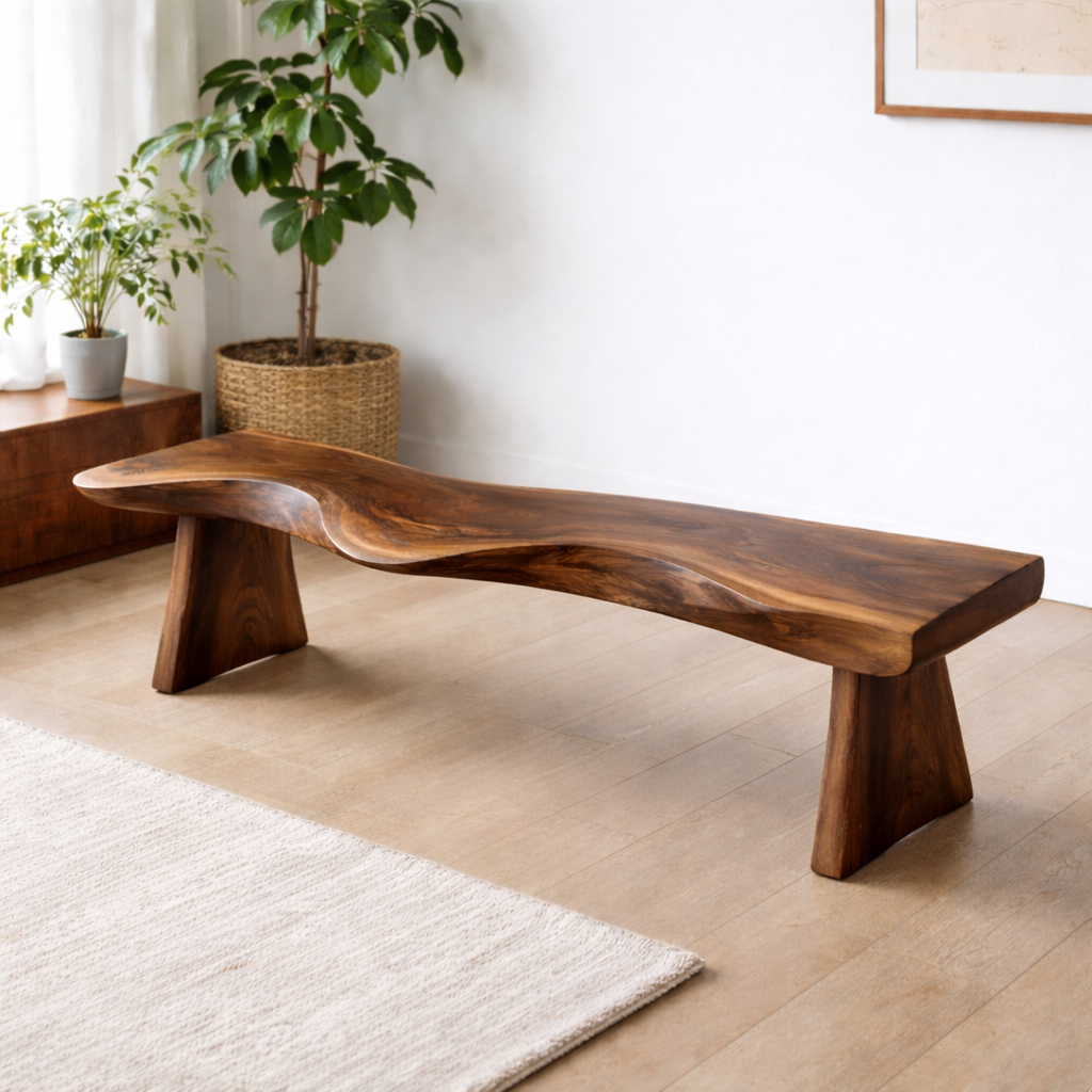 Live Edge Solid Wood Bench – Natural Wood Rustic Entryway Seating Bench - view 2 of 7
