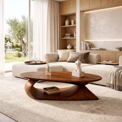 Elegant Wooden Coffee Table with Curved Modern Design - view 3 of 7