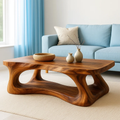 Solid Wood Coffee Table Modern Sculptural Base Natural Live Edge Design - view 1 of 7