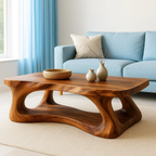Solid Wood Coffee Table Modern Sculptural Base Natural Live Edge Design - view 1 of 7