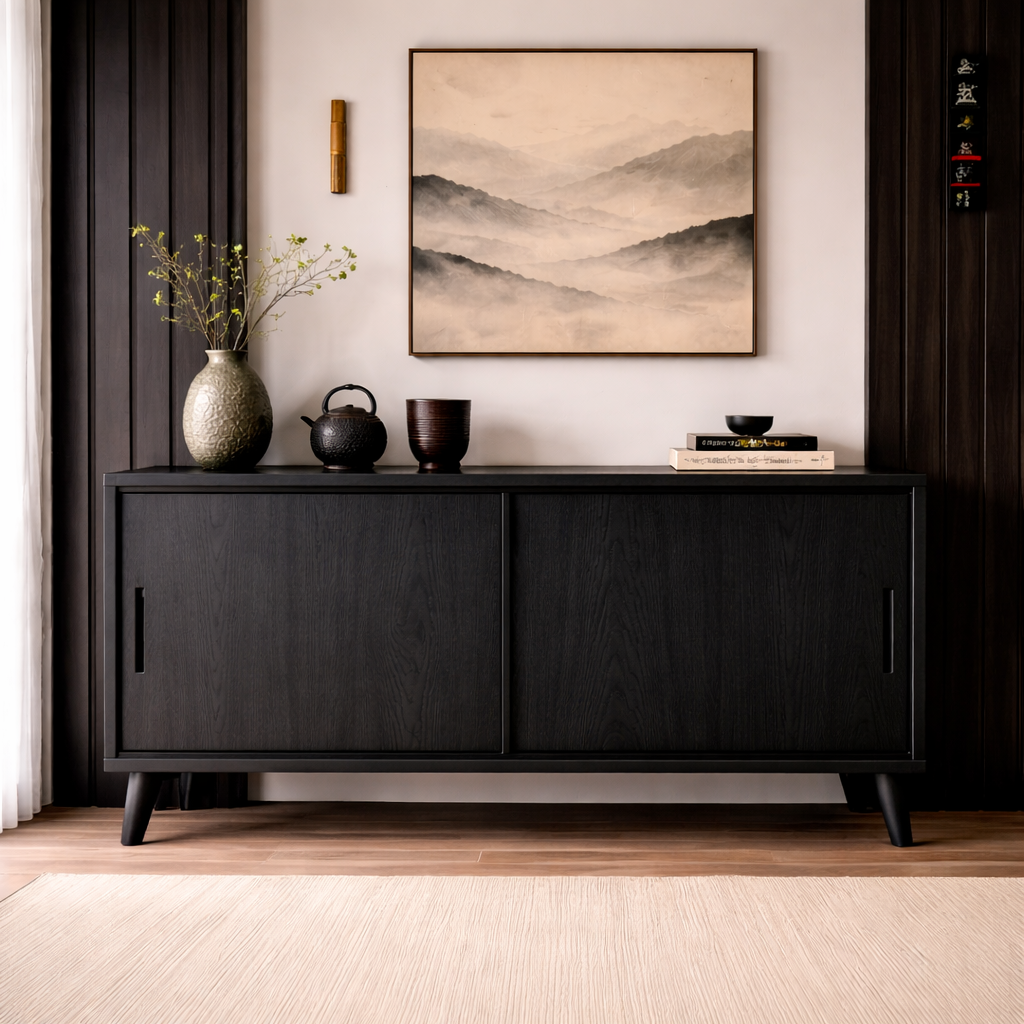 Solid Wood Console Cabinet with Sliding Doors – Modern Minimalist Storage Sideboard - view 4 of 7